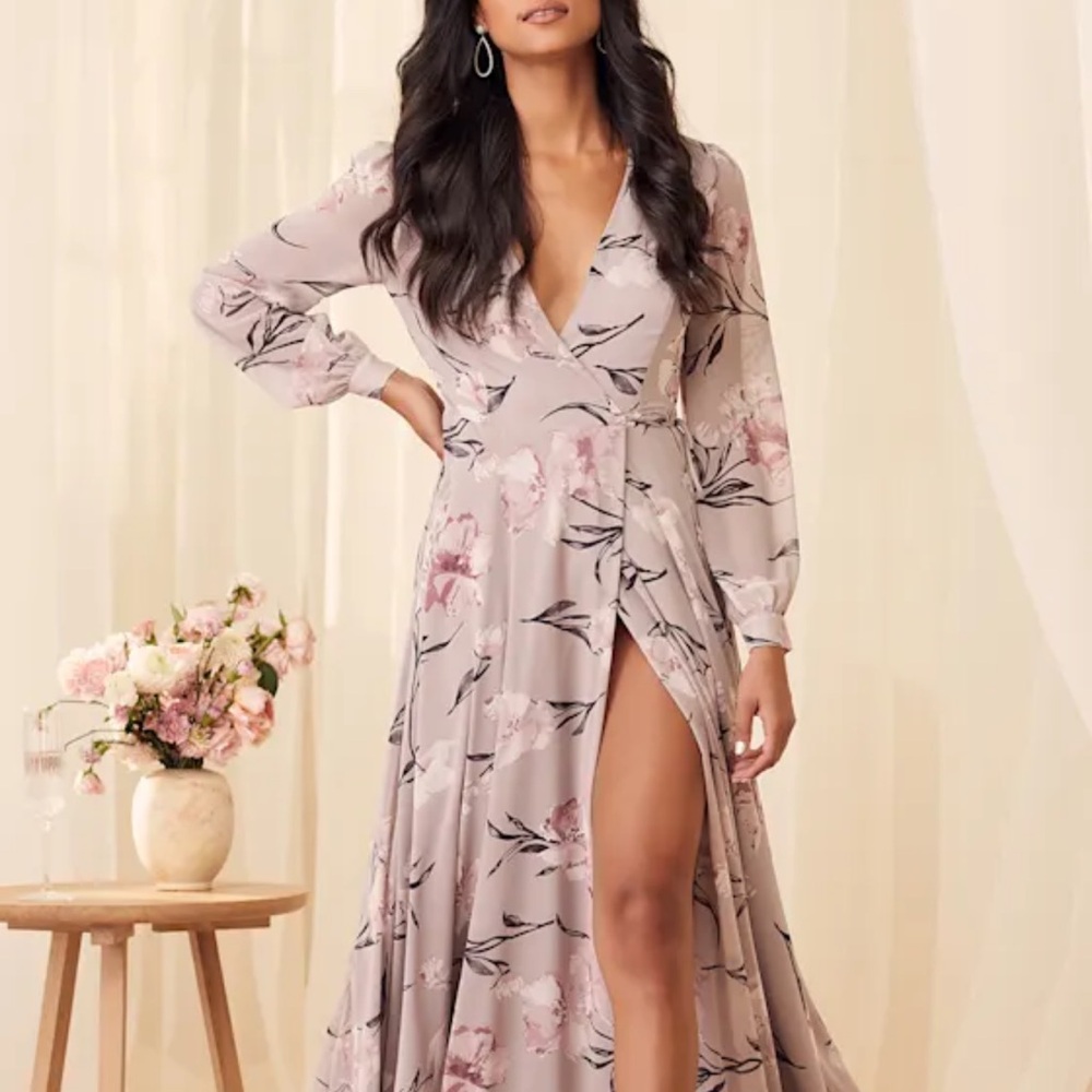Lulus Loving You Floral Long Sleeve Wrap Dress 😍 sz L